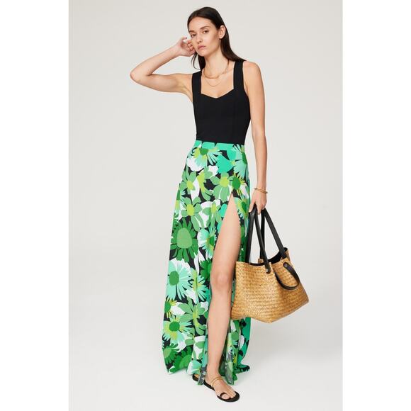 AFRM Electric Green Floral Print 70s Psychedelic High Waist A-Line Deren SkirtXS - Picture 2 of 16